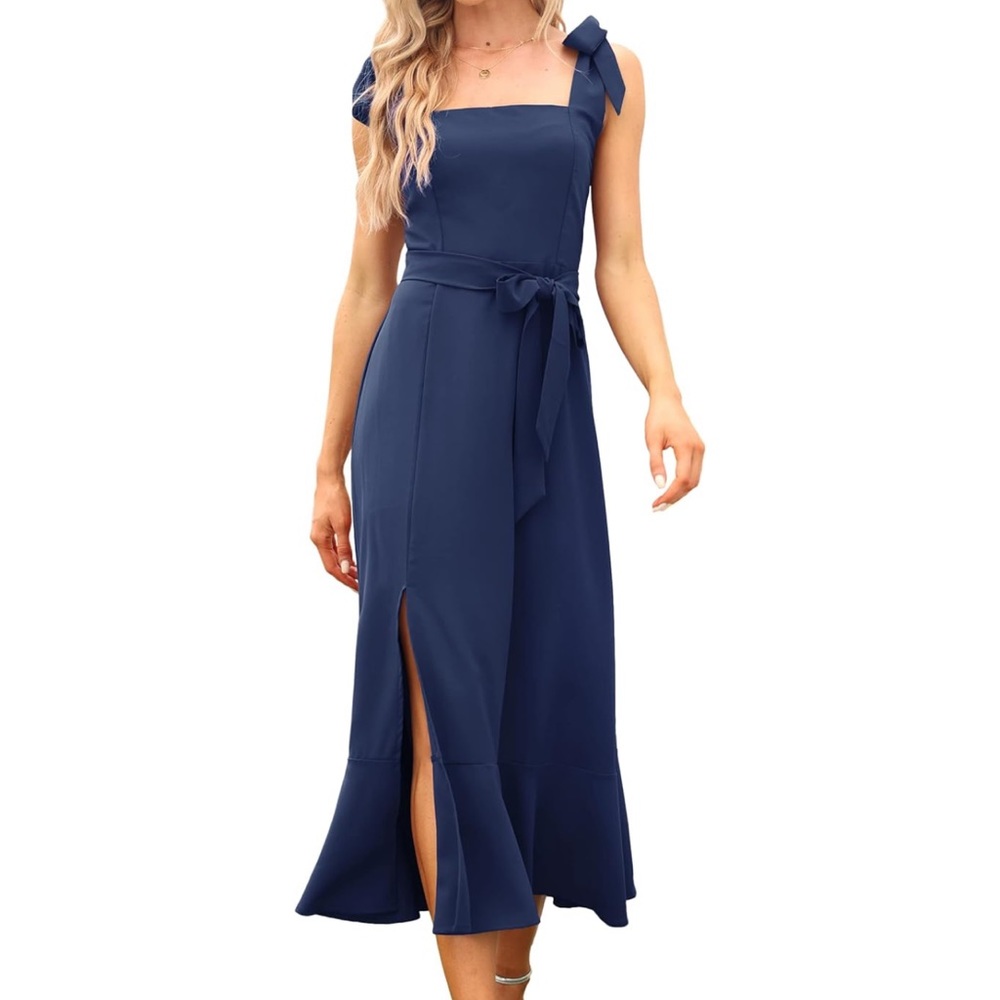 Women’s Cocktail Dress, Midi, With Slit, Square Neck - Picture 3 of 6